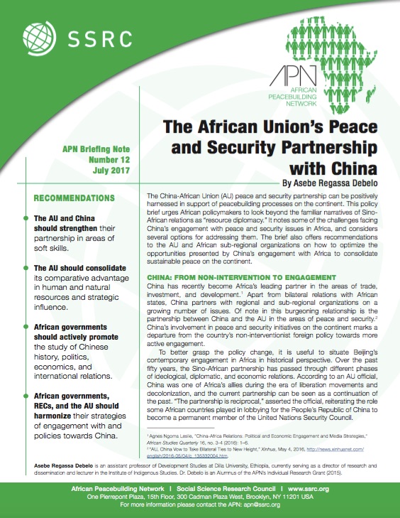 The African Union's Peace and Security Partnership with China – Social ...